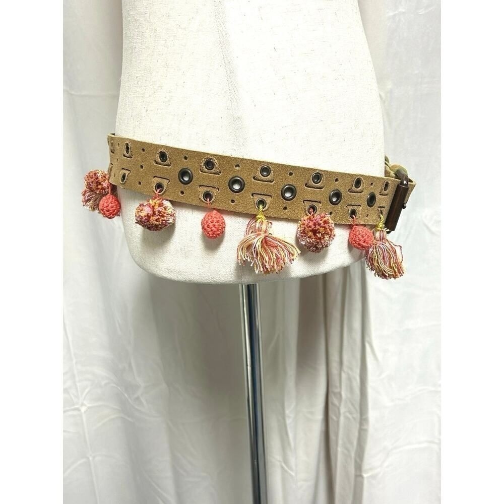 Sportmax by Max Mara Made in Italy Mustard Suede Pom Pom Tassel Grommet Belt - Picture 8 of 9